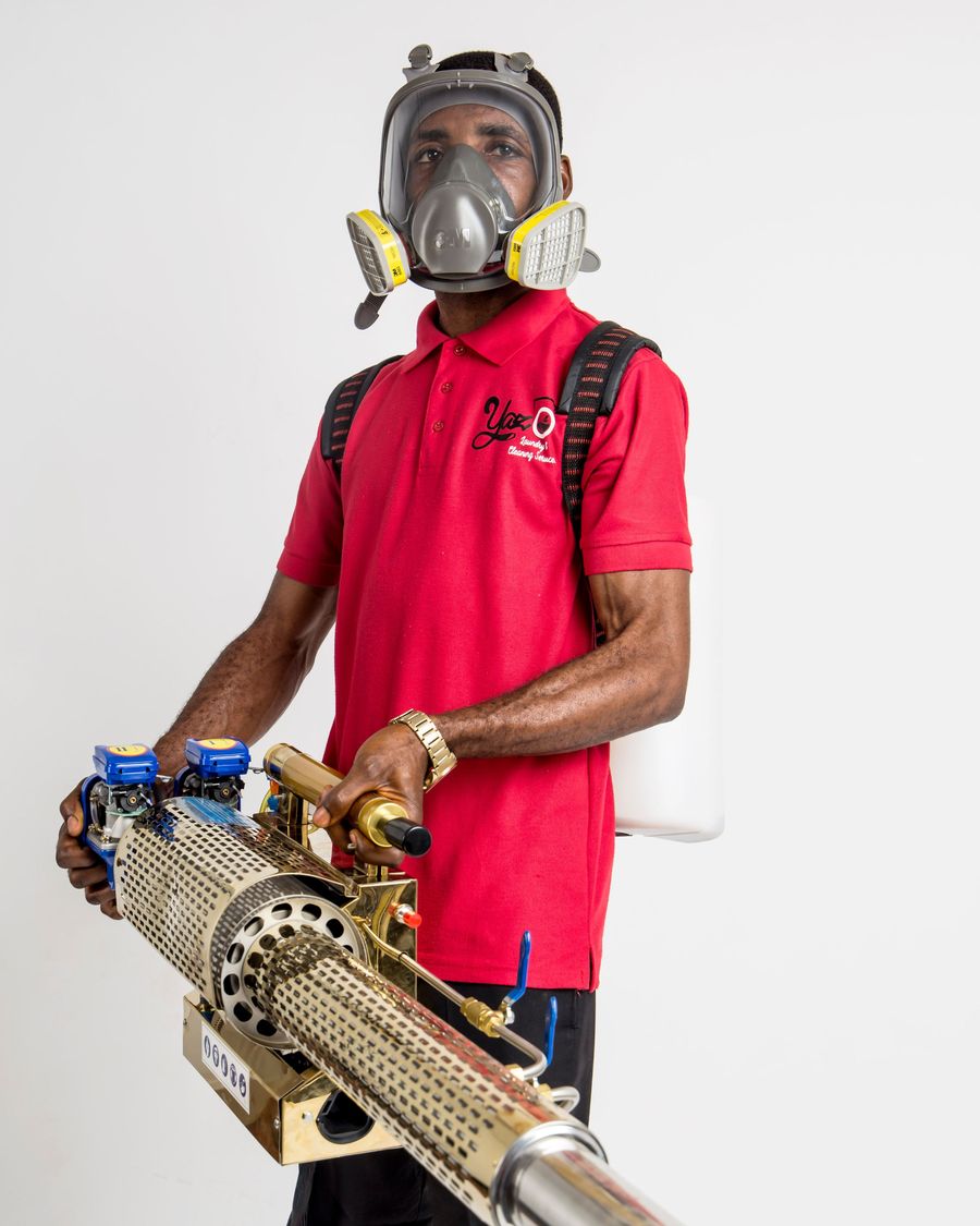 Fumigation specialist with a fogging machine
